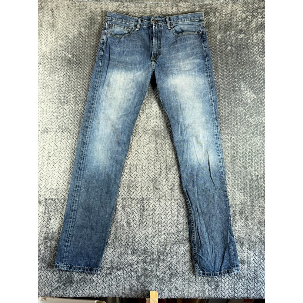 Levi's Straight Jeans Mens 33x34โ Blue Whiskering Denim Medium Wash Mid Rise